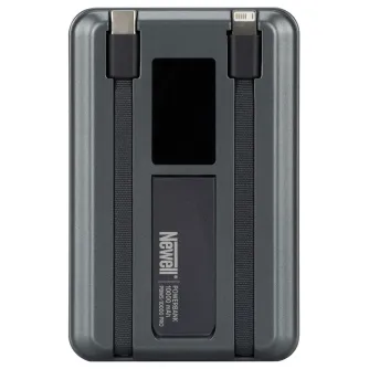 Newell MS-10000 Pro power bank объёмом 10000 мА·ч серого цвета с интегрированными USB‑C и Lightning кабелями, компактный дизайн и управление кабелями.