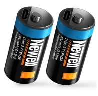 Newell CR123A USB‑C 700 мА·ч перезаряжаемый аккумулятор в паре, черный с синей полосой, встроенный USB‑C порт и LED индикаторNewell CR123A USB‑C 700 мА·ч перезаряжаемый аккумулятор в паре, черный с синей полосой, встроенный USB‑C порт и LED индикатор
