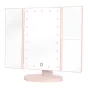 Humanas HS-ML04 pink tri-fold makeup mirror with LED lights, adjustable brightness, and dual magnifying mirrors, portable with USB-C power