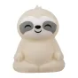 Redleaf Silly Sloth hand light, soft silicone lamp with a smiling sloth face, front view, isolated on a white background
