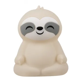 Redleaf Silly Sloth hand light, soft silicone lamp with a smiling sloth face, front view, isolated on a white background