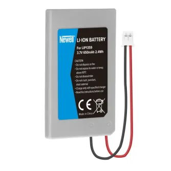 Newell LIP1359 3.7V 650mAh lithium-ion replacement battery for Sony PlayStation 3 DualShock 3 controller, gray case with label and red-black wires ending in a white connector