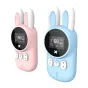Redleaf XJ11 bunny-shaped walkie-talkie set, pink and blue models, featuring a digital display with channel 88, VOX mode, and three control buttons, designed for children with a 3 km range and 8 channels.