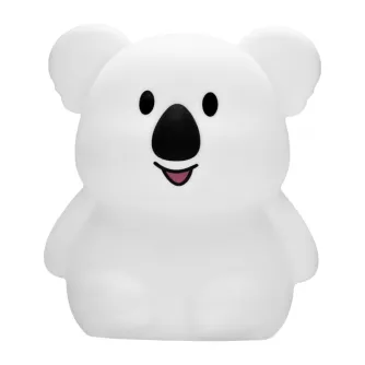 Redleaf Silly Coala silicone LED lamp, white koala shape with black nose and smile, front view, soft BPA-free silicone, USB-C rechargeable, 5 light modes