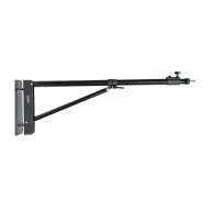 Caruba 175 cm wall-mounted boom arm with black metal wall plate, diagonal support brace, and adjustable knobs, designed for studio lighting up to 7 kg.Caruba 175 cm wall-mounted boom arm with black metal wall plate, diagonal support brace, and adjustable knobs, designed for studio lighting up to 7 kg.