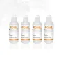 Четыре бутылки Lensgo Smoke Liquid по 60 мл, без запаха и без остатка, расположены рядом в чистой белой фотостудии для специальных эффектов в продуктовой съемке.