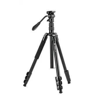 Fotopro A4i video tripod with MH-2A fluid head, lightweight aluminum, quick flip locks, and monopod conversion, black finish, fully assembled