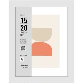 Baltā Nielsen Wood 19 foto rāmja 15x20 cm ar dekoratīvu plakātu, MDF konstrukcija un 2 mm stikls, gatavs tūlītējai izstādīšanai