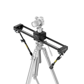 Zeapon Axis 80 carbon fiber video slider mounted on a tripod with a camera, LCD control panel, and electric drive module