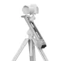 Zeapon Evo D40 motorized slider with a white camera mounted on a tripod, side view showing control panel and aluminum rail