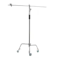 Caruba C Stand with Boom Arm and Wheels LS 9W – a sturdy adjustable tripod featuring a 100 cm boom arm and blue-tinted wheels, ideal for flexible lighting placement on film and video sets.Caruba C Stand with Boom Arm and Wheels LS 9W – a sturdy adjustable tripod featuring a 100 cm boom arm and blue-tinted wheels, ideal for flexible lighting placement on film and video sets.