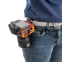 Copper 3 Legged Thing ZADIE QD 107mm Arca L bracket attached to a Nikon Z6 III camera and clipped to a belt