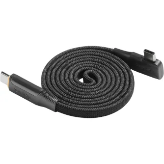 SmallRig 5612 самовращающийся USB‑C зарядный кабель, 100 см, 100 Вт, магнитный вил, прямая и углозаключенная USB‑C клемма, черный плетёный кабель на белом фоне