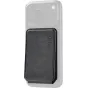 SmallRig 6731 Megasafe Wallet Stand Black attached to a clear iPhone case, showing textured black leather front with embossed SmallRig logo, stitching and magnetic mounting for travel and everyday carry.
