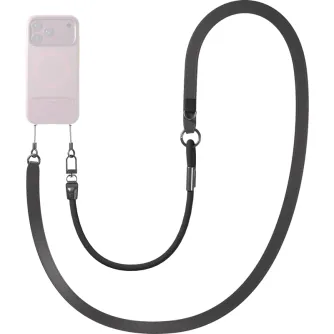 SmallRig 6732 BS‑S1 black 2‑in‑1 shoulder strap for smartphones, with wide leather strap and thin lanyard with metal clips, attached to a pink phone case