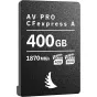 Angelbird AV PRO CFexpress Type A 400GB pamatniec, koka fronta zelta zīmogs parspaude 400GB kapacitāti, 1870MB/s lasīšanas ātrums, VPG400 un VPG800 ikonas, piemērota Sony Alpha un Cinema Line kamerām