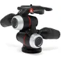 Manfrotto X‑Pro 3‑Usturo tripod head ar XCHANGE ātrabloķēšanas sistēmu, neatkarīgas traucības knobs un 12 kg lēmumu kapasitāte, redzama frontālajā skatījumā.
