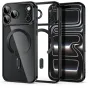 Tech‑Protect black MagFlex case for iPhone 17/18 Pro, featuring a transparent back, magnetic MagSafe ring and camera lens protection, shown from rear, side and front views in a clean product display.