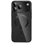 Black Tech‑Protect MagFlex case for iPhone 17/18 Pro with a transparent back, built‑in MagSafe magnetic ring for wireless charging and camera lens protection.