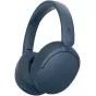 Blue Sony WH-CH730N wireless noise‑canceling headphones, side view, showing foldable headband, ear cup with NC/AMB button and microphone grille, matte finish