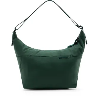 Peak Design City Crescent 12L crossbody bag in cypress green, featuring an ergonomic crescent shape, adjustable strap, weather‑resistant recycled fabric and a stowable BagLev™ hook.