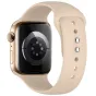 Tech-Protect walnut silikona drabuļa pārslēgums Apple Watch 44‑49 mm ar zelta kasu, redzot spīdienus un regulējā sudraba klapu.