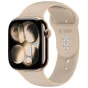Tech‑Protect walnut silicone watch strap on gold Apple Watch, showing front digital face, adjustable holes, stainless steel clasp, lightweight flexible TPU, compatible with 44‑49 mm Apple Watch models
