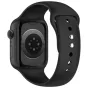 Tech-Protect melna silikona ģērboņa strapa ar stāvu nozaļu, regulējama pielāgojuma, kompatibilā ar Apple Watch 44‑49 mm, redzama atpakaļ no watcha