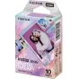 Fujifilm Instax Mini 1x10 Pastel Galaxy instant filmu pakete, 10 lapas, pastel galaktikas designa ar mīkstu glīturu pēdienu, redzams uz kolorītu krāsas paplašnīcu ar divām smīļām mēnuņiem