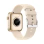 Zelta Colmi P71 smartwatch izaņēršanas augšējā puse ar silikona līniju, sirds pulzēšanas sensora, divām norādīto žiemu, zelta metalu buckle un COLMI marķēra izkārtotu, izskatot atpakažu dizainu un vandsprotspēja.