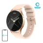 Zelta COLMI i28 Ultra smartwatch ar rozešu silikona pēdienu un melnu analogu dialu, ar 1,43‑pusē AMOLED ekrānu un Bluetooth pozīlām.