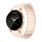 Zelta Colmi i28 Ultra smartwatch ar magnetiski silikona strapu, melnu AMOLED ekrānu un dzērbes izpildes funkcijas.