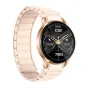 Zelta COLMi i28 Ultra smartwatch ar magnetisko joslni, parādot pulsāciju 102 BPM, soļus 16358, temperatūru 28°C un kalorijas 785 uz 1,43‑polzuma AMOLED ekrānu, uz koka krāsas baltajā laukā.