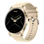 Zelta COLMi V73 smartwatch ar bezu šķēpa joslām, kādu spīdīvā joslām, zelta laukā un minūtes rokas, COLMi logo, pēdējā poga un krusts, izvirzienam piejaujamā produktfoto