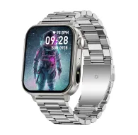Colmi P80 smartwatch with a silver steel link bracelet, 1.83‑inch HD touchscreen showing an astronaut wallpaper, time 09:28, date Sun 0928, heart‑rate 98 BPM, rotating crown and side button, sleek silver caseColmi P80 smartwatch with a silver steel link bracelet, 1.83‑inch HD touchscreen showing an astronaut wallpaper, time 09:28, date Sun 0928, heart‑rate 98 BPM, rotating crown and side button, sleek silver case