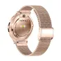 Zelta Colmi V89 smartwatch spāņa augšupes ar pulzlīmeņu sensoriu, divām zelta kontaktiem un stāstu zelta malla pādu