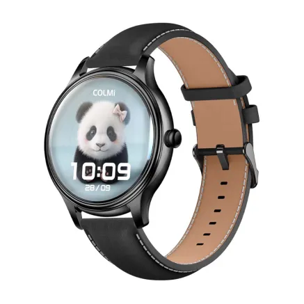 COLMI L28 Smart Watch (black silicone + black leather strap)