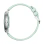 COLMI L28 smartwatch ar sudrabu krāsas atslēgu un zaļu leātra joslām, pēdējā skats ar rotātu krūtiņu un joslām