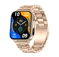 Gold Colmi P80 smartwatch with steel link bracelet, 1.83‑inch HD touchscreen showing steps, calories and time.Gold Colmi P80 smartwatch with steel link bracelet, 1.83‑inch HD touchscreen showing steps, calories and time.