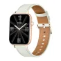 COLMI C28 zelta smartwatch ar baltu leātra joslām, 1,93‑pusē AMOLED ekrānu un dzērnu krāsas gadījumu