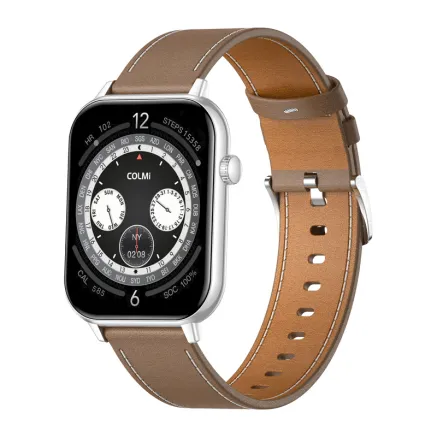 COLMI C28 Smartwatch Silver + Brown Leather Strap