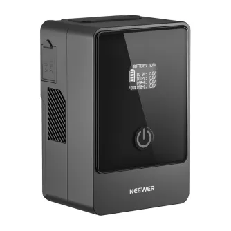 NEEWER 6800 mAh 14.5 V 99 Wh V‑Mount battery with OLED status display, power button and side USB‑C port, compact black design