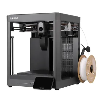3D-принтер ELEGOO Centauri 2 FDM с CoreXY-дизайном, объёмом печати 256 мм куб, белый шпуль filament, 5‑дюймовый сенсорный экран и открытая рама.
