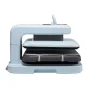 Light blue HTVRONT Auto 2 Digit Heat Transfer Press with adjustable 20–80 kg pressure, automatic plate movement, and included pressing mat and Teflon sheet, displayed on a clean white background.