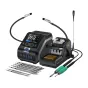 FNIRSI DWS-200F 200W soldering station with digital TFT display, green‑handled iron, flexible clamps, brass sponge and assorted tips