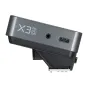 Godox X3Pro TTL remote trigger side view, featuring a 3.5 mm audio jack, USB‑C port and a metal cold‑shoe mounting foot on a gray housing.