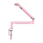 Fifine BM88 pink low‑profile microphone arm with C‑clamp, 706 mm reach, metal construction, integrated cable management and 1/4‑, 3/8‑ and 5/8‑inch thread adapters.