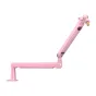 Pink Fifine BM88 low‑profile metal microphone arm with desk clamp, 706 mm reach and integrated cable management, shown in profile.