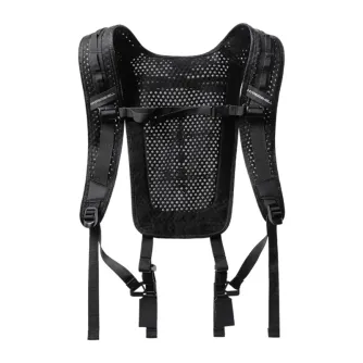 Hypershell AeroFlex shoulder strap back view, black breathable mesh panel, padded adjustable straps with quick‑release clips and accessory loops