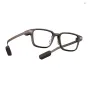 Side view of brown EVEN REALITIES G2B AR glasses with extended arms showing integrated microphone attachments, clear lenses and sleek frame on white background.